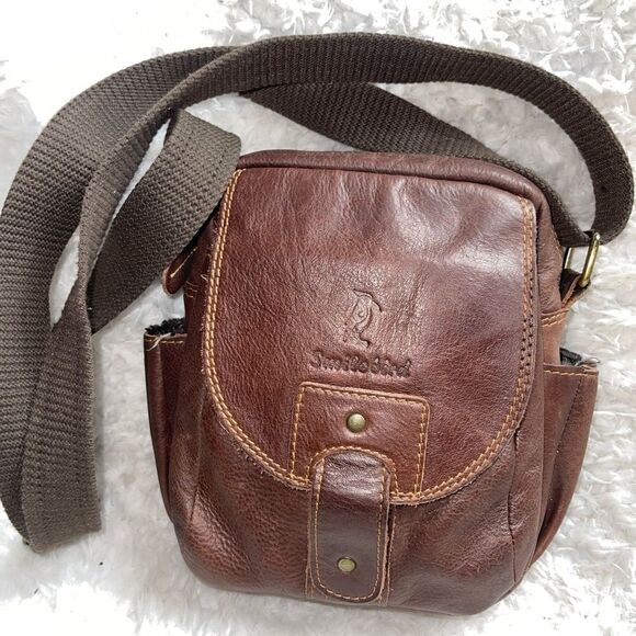 Smile Bird Leather faded Brown Men small messenger bag .Nylon adjustable strap. - Picture 4 of 11